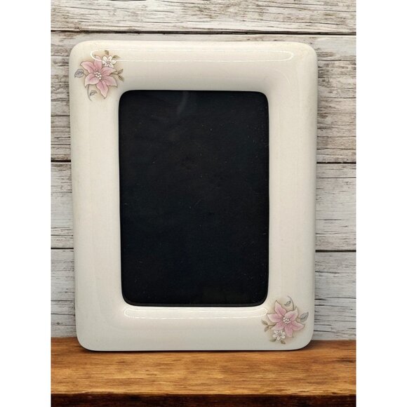 Vintage Ceramic Picture Frame With Pink Floral Accents - Picture 1 of 5